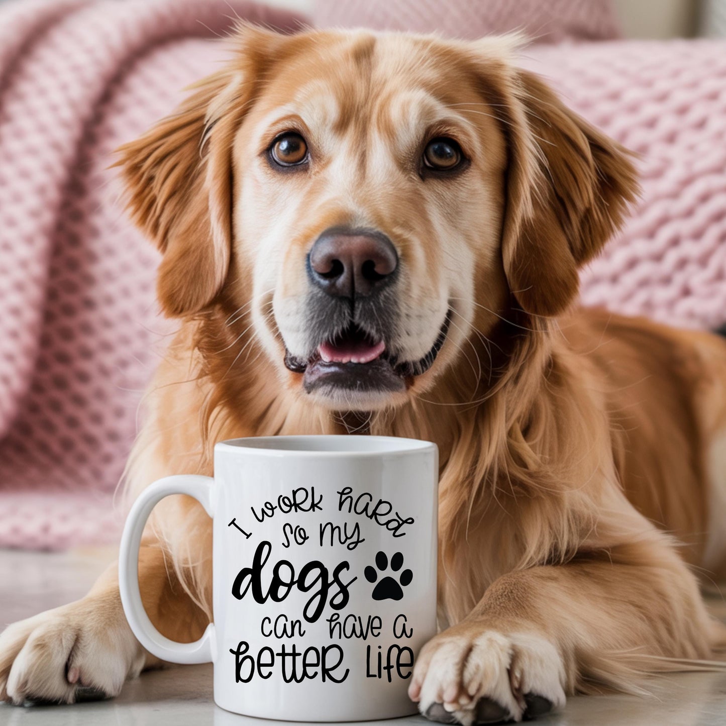 Dog Lover Mug White Ceramic: 11oz or 15oz Paw Print Coffee Cup; Dogs make me happy