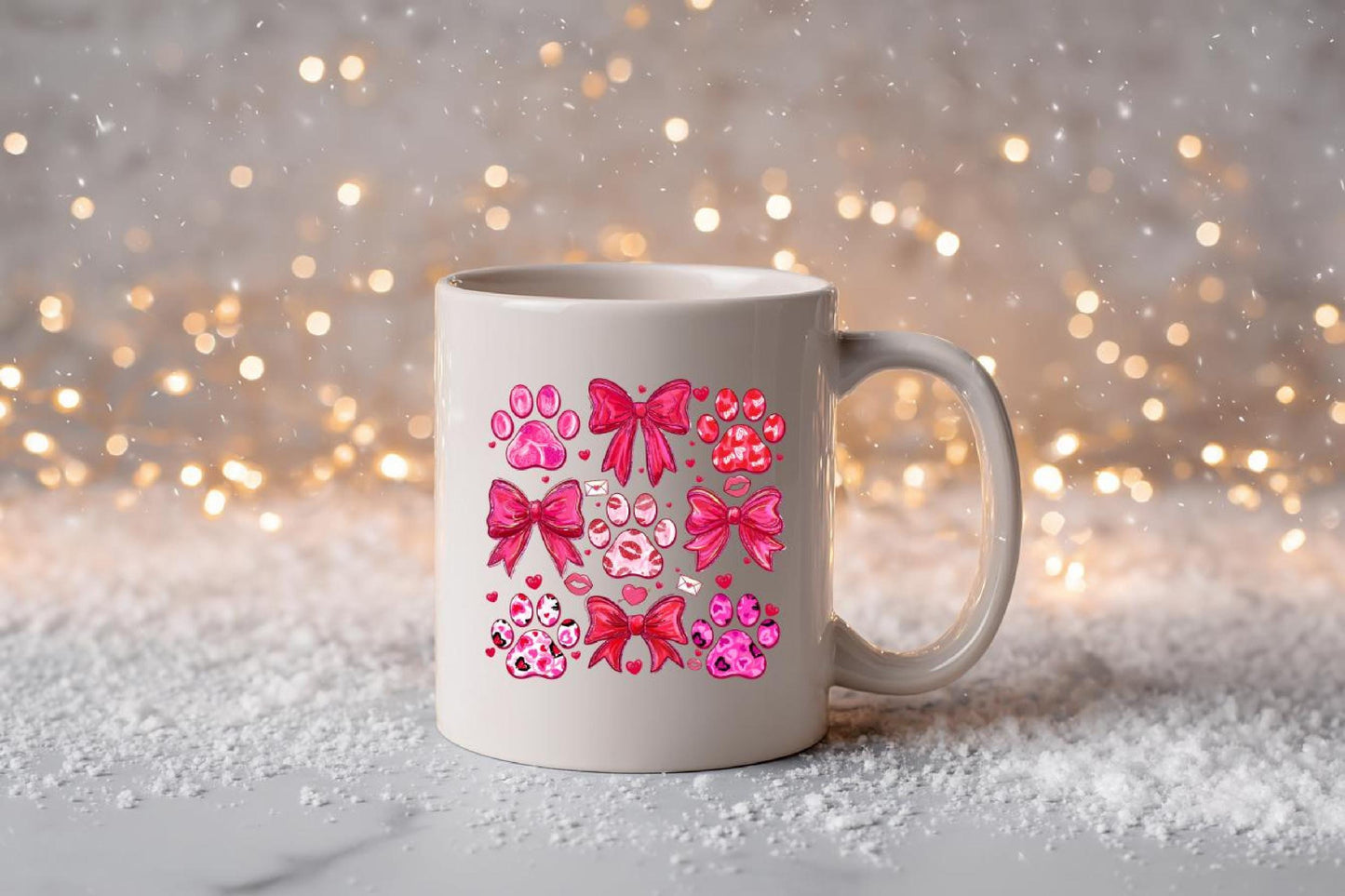 Ceramic Mug with Pink Paw Print and Bow: 11 oz or 15 oz