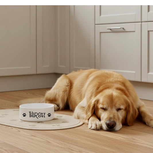 Thirsty Paw Prints Pet Bowl | Ceramic Dog Water Dish 16 oz