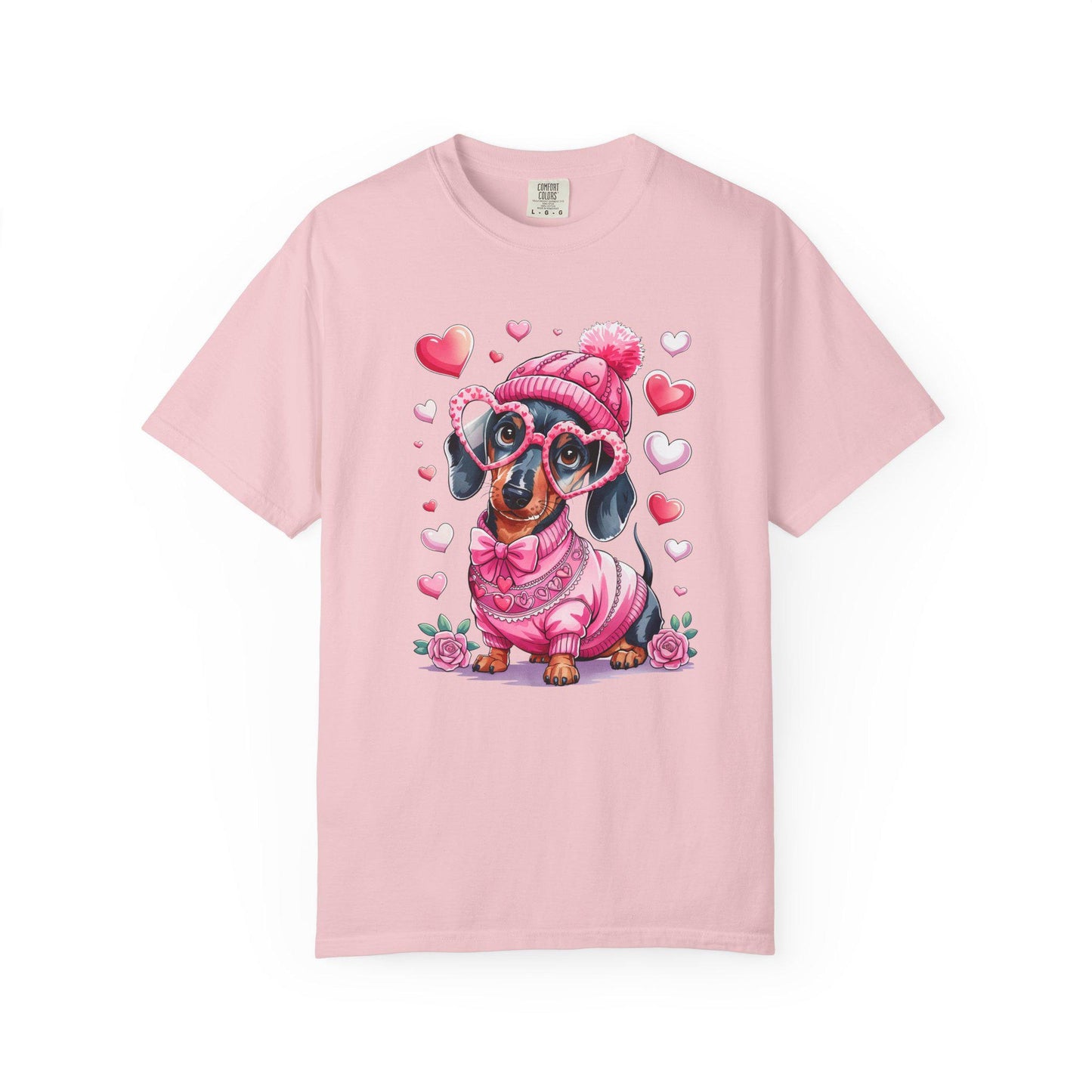 Dachshund Tee Pink Sweater: Valentine Hearts Unisex Graphic Shirt