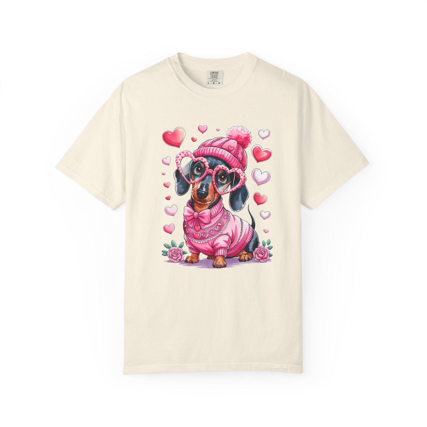 Dachshund Tee Pink Sweater: Valentine Hearts Unisex Graphic Shirt