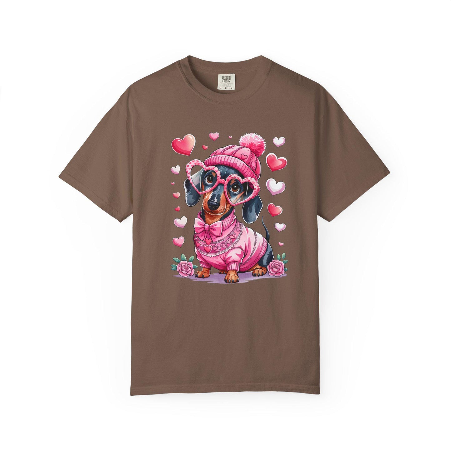 Dachshund Tee Pink Sweater: Valentine Hearts Unisex Graphic Shirt