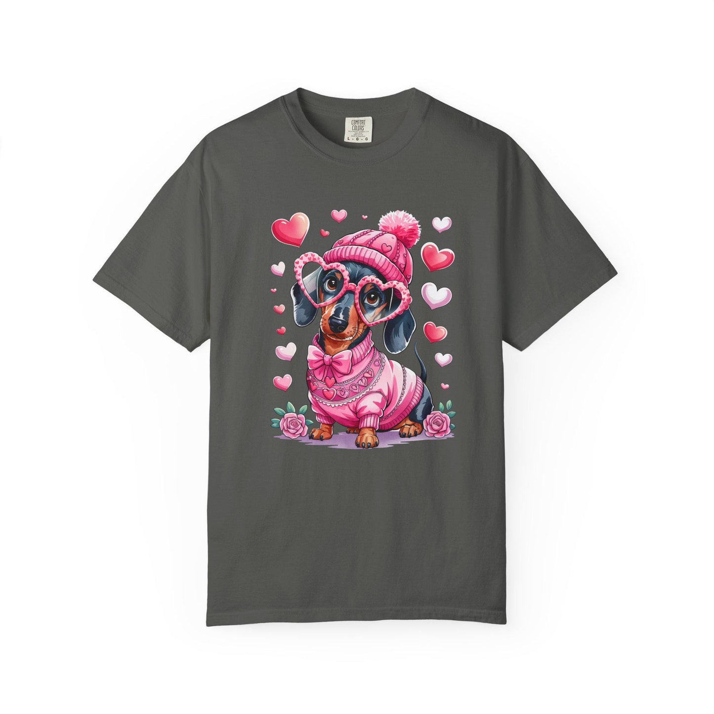 Dachshund Tee Pink Sweater: Valentine Hearts Unisex Graphic Shirt