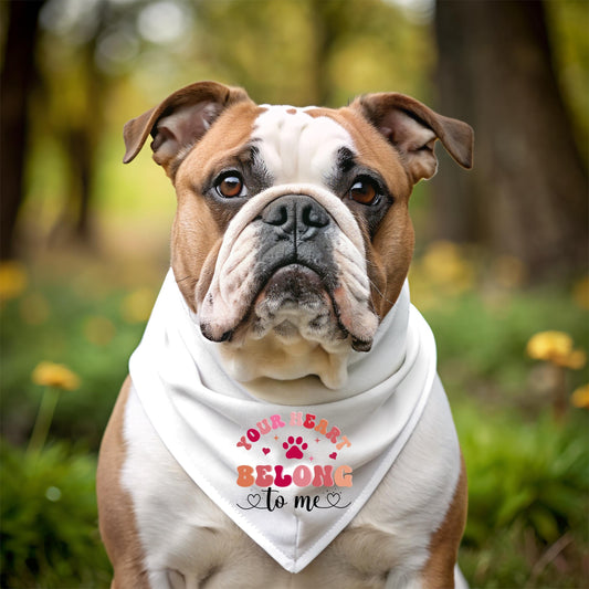 Your Heart Belongs to Me Pet Bandana Collar with Red Paw Print; dog adoption bandana