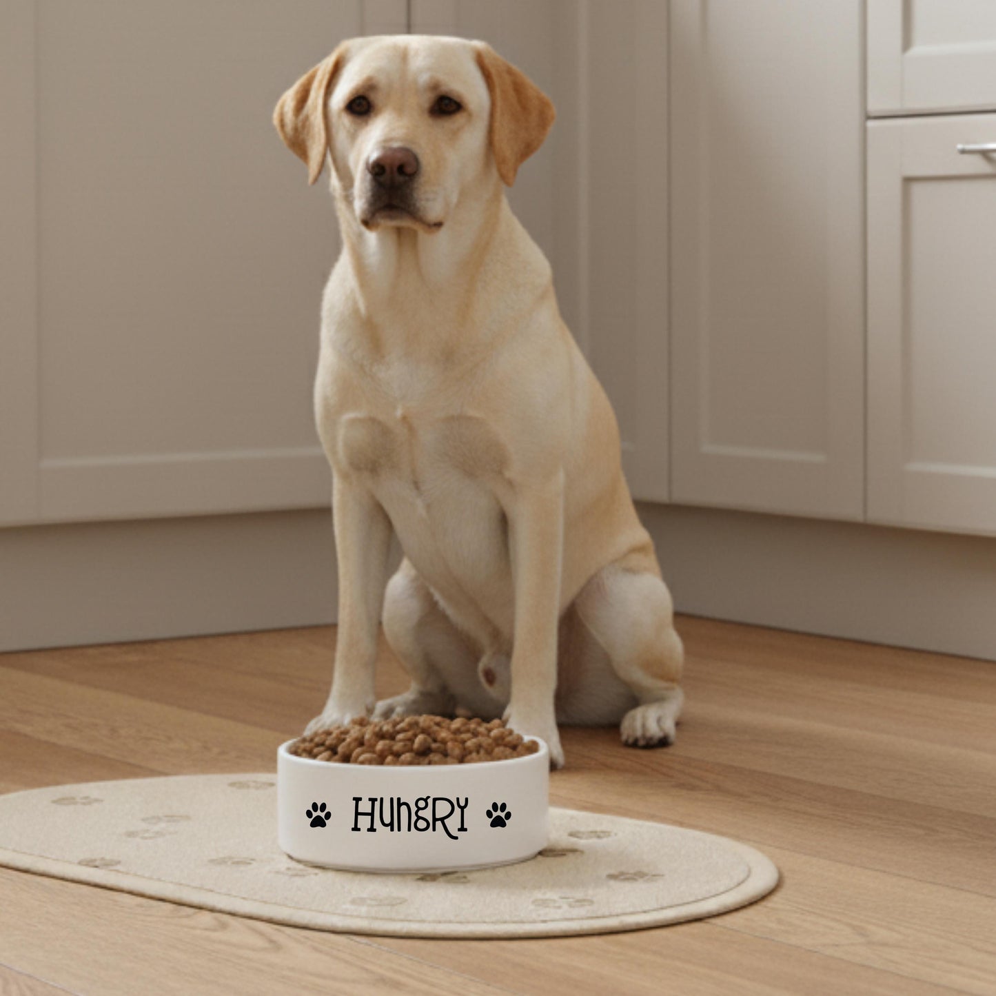 Hungry Paw Print Pet Bowl | 16 oz White Ceramic