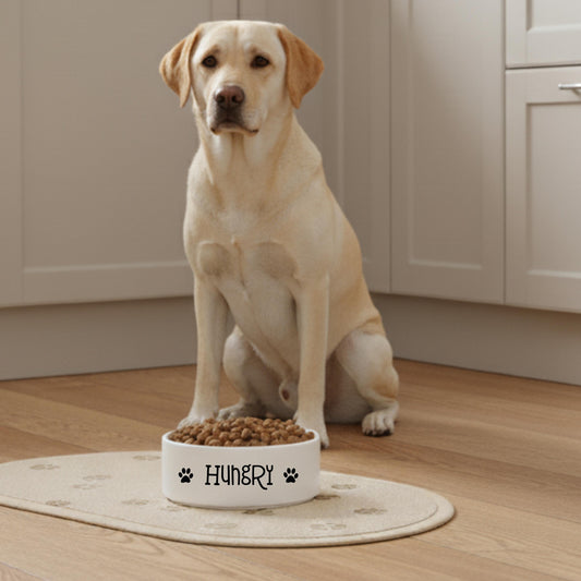 Hungry Paw Print Pet Bowl | 16 oz White Ceramic