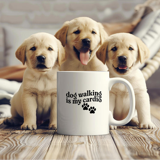 Dog Walking Is My Cardio Ceramic Mug | Paw Print Coffee Cup 11oz 15oz; Dog Walk Humor