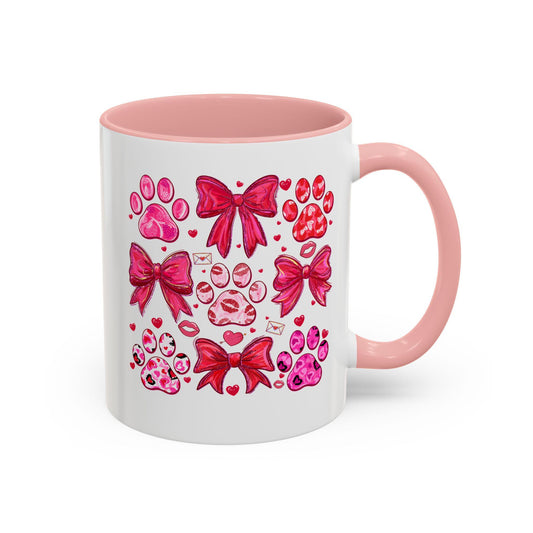 Pink Paw Prints with Bows Accent Coffee Mug | 11oz 15oz