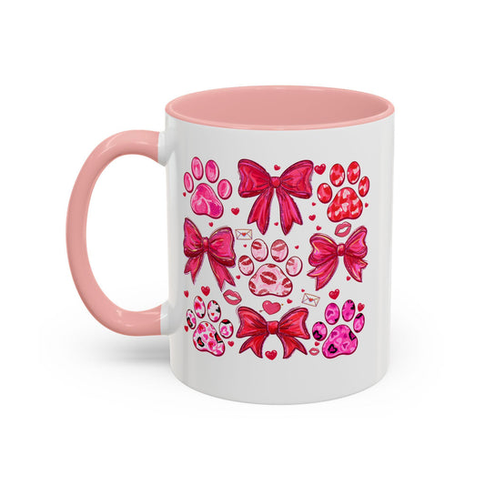 Pink Paw Prints with Bows Accent Coffee Mug | 11oz 15oz