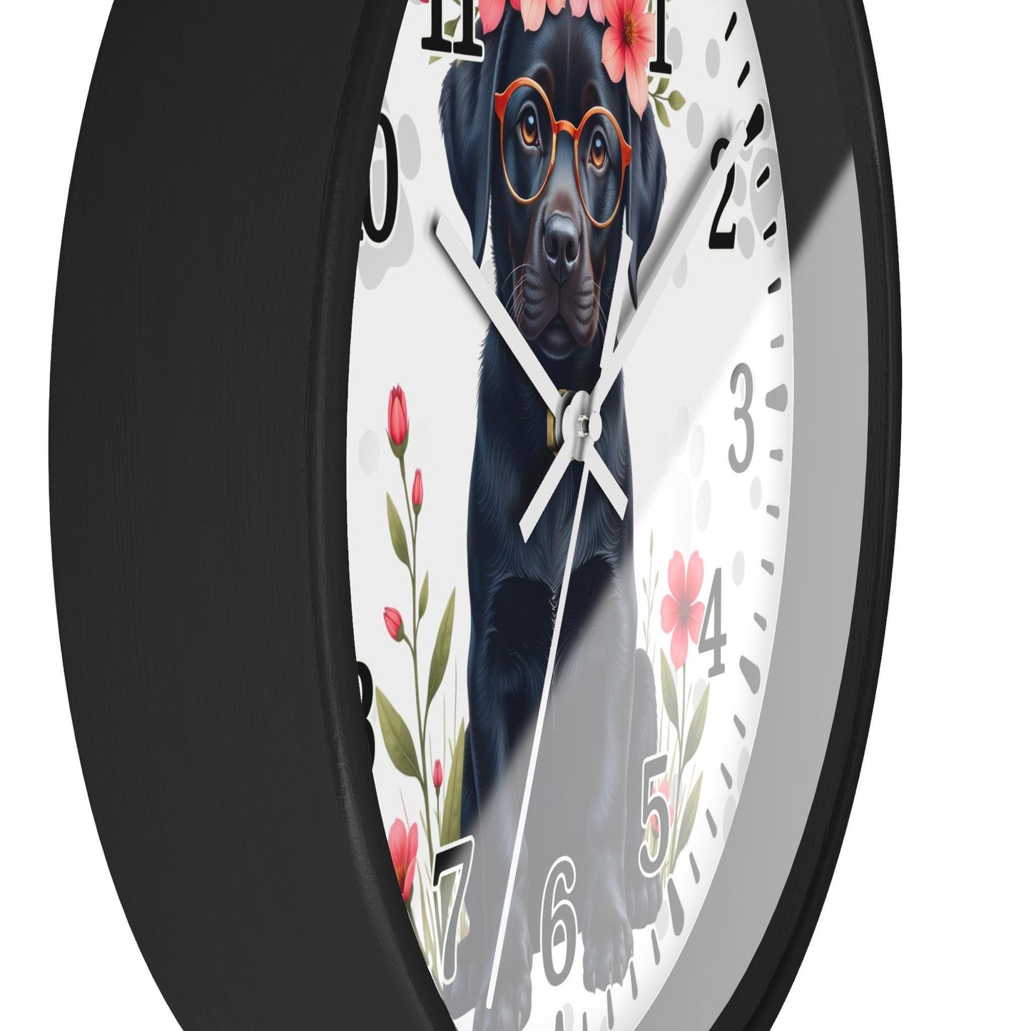 Black Labrador with Glasses and Floral Crown Wall Clock | Cute Dog Clock