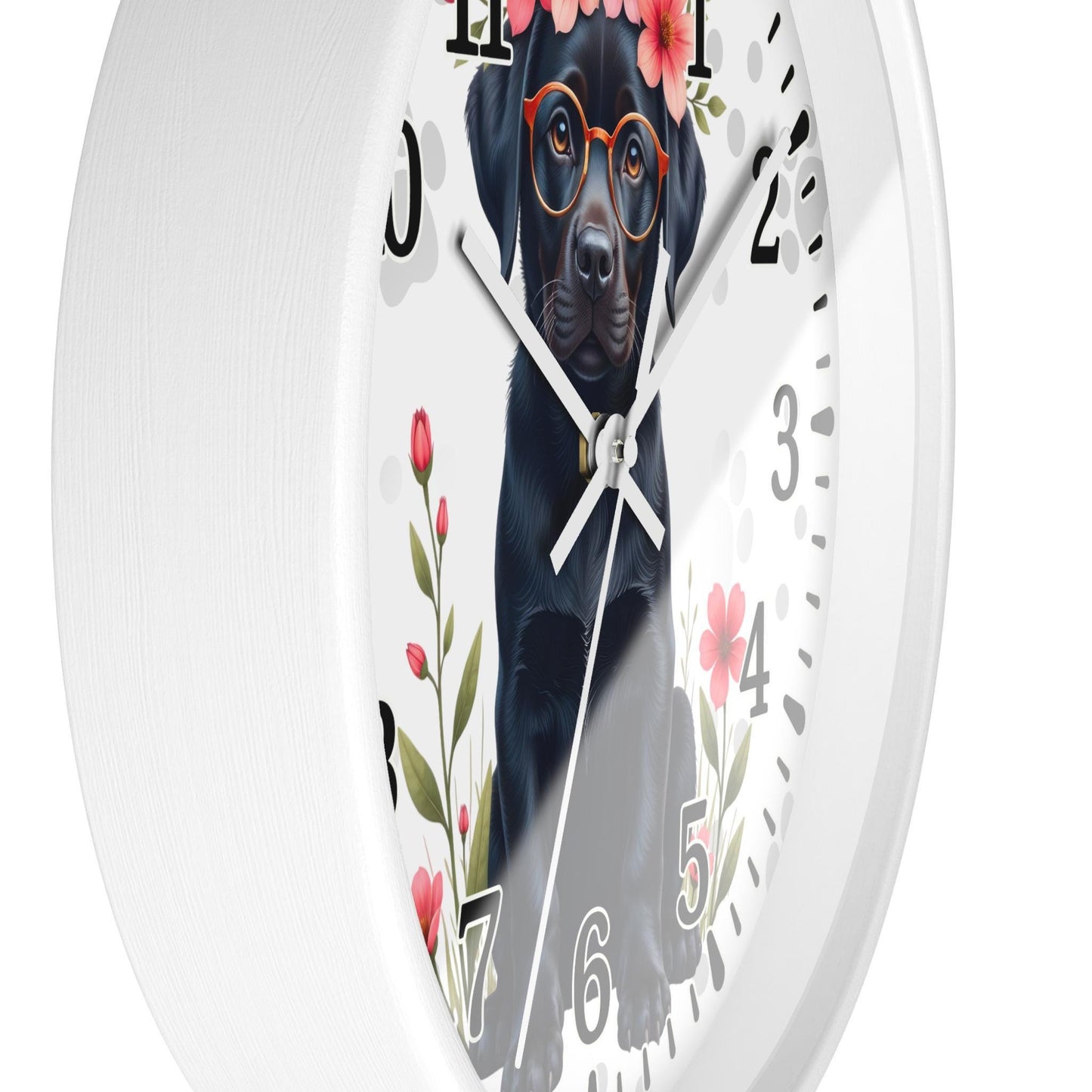 Black Labrador with Glasses and Floral Crown Wall Clock | Cute Dog Clock