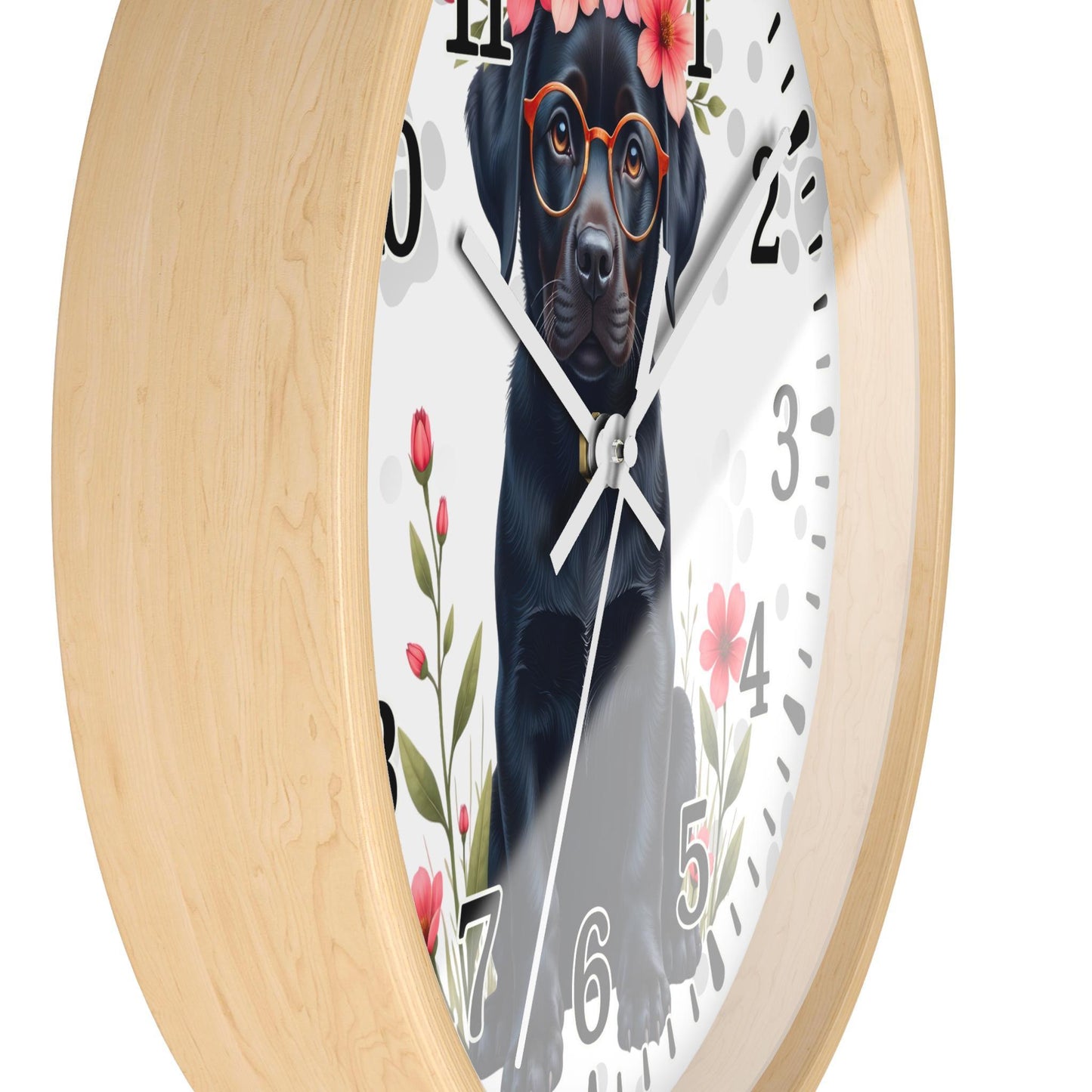 Black Labrador with Glasses and Floral Crown Wall Clock | Cute Dog Clock