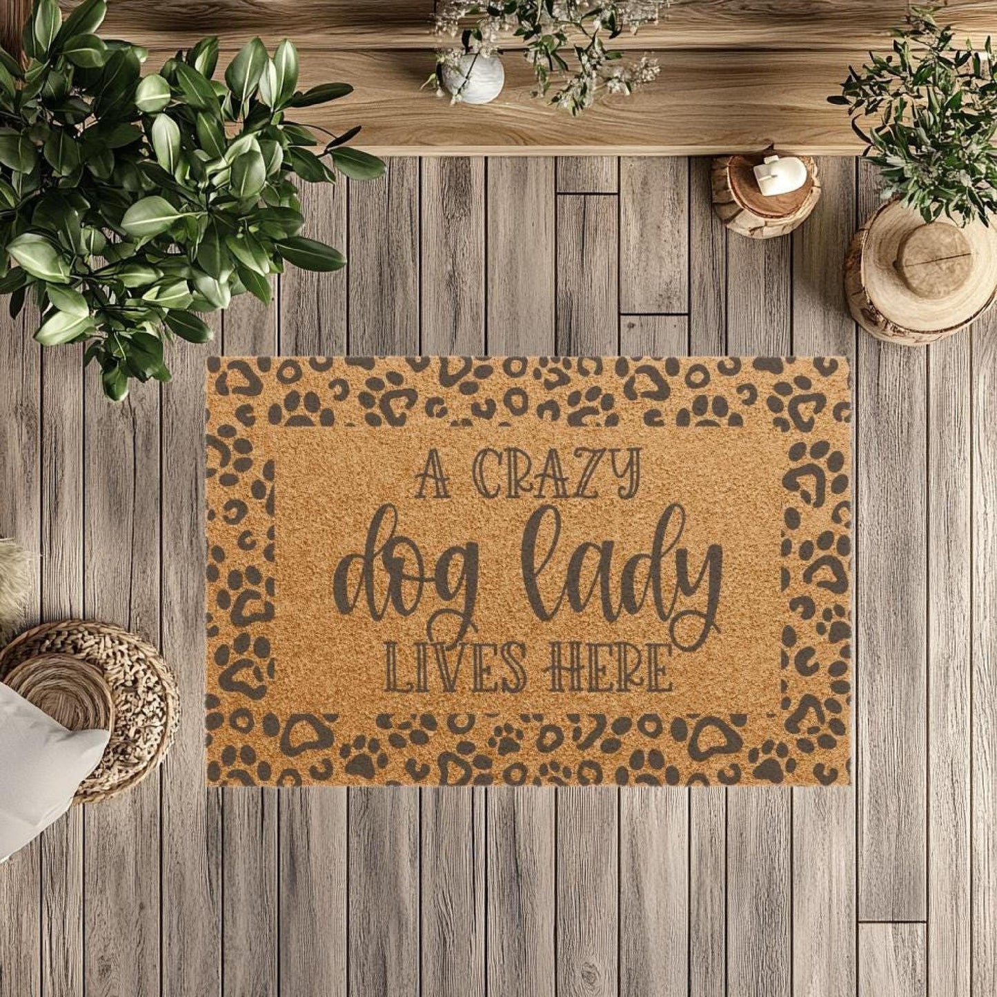 A Crazy Dog Lady Lives Here Doormat |  Paw Print Best Dog Mom Mat