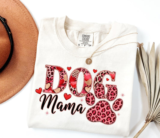 Dog Mama Leopard Paw T-shirt | Comfort Colors 1717 garment-dyed; Fun Graphic tee