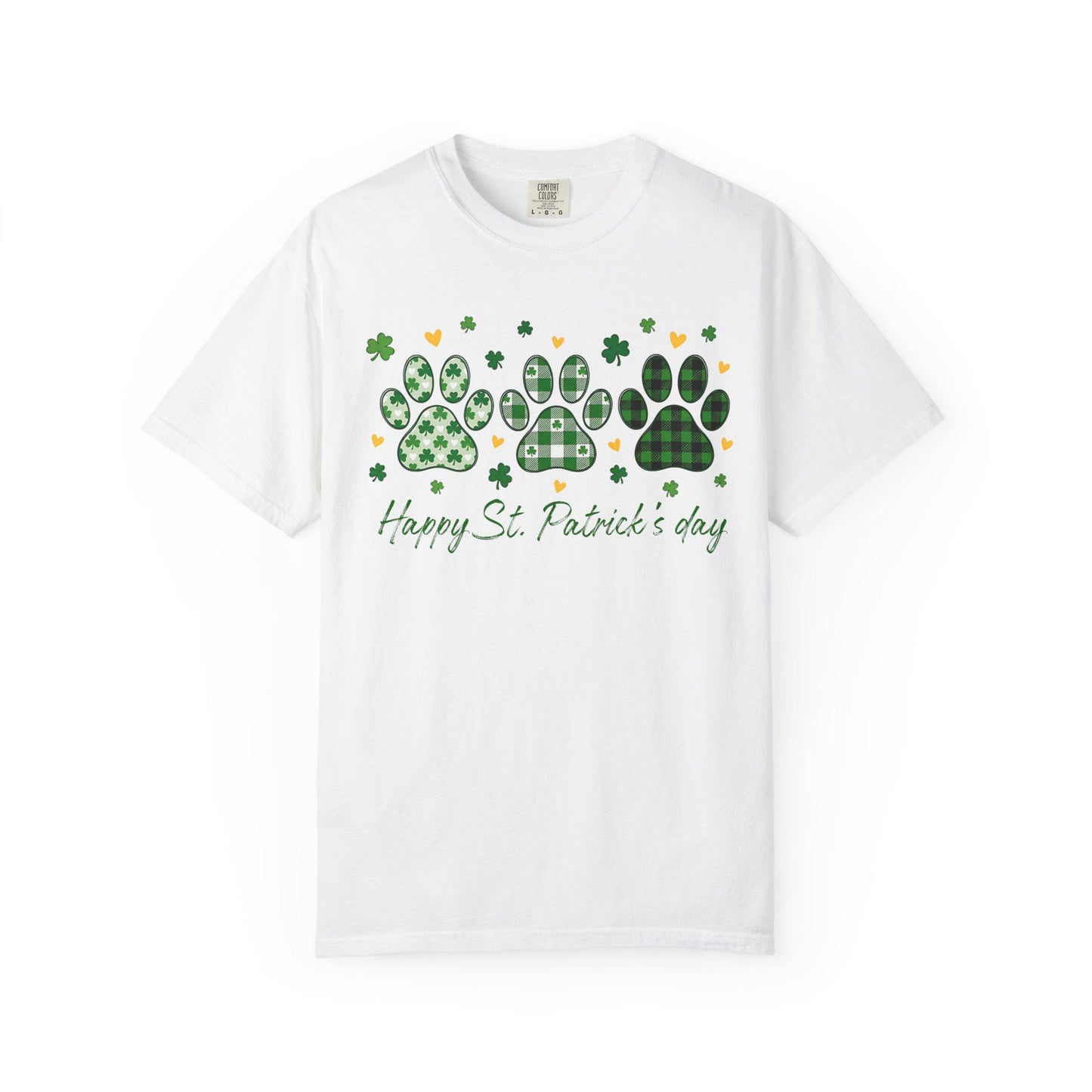 Dog Paw Prints St. Patrick's Day T-shirt | Shamrock Paw Print St Patrick Tee; Lucky Paw Print