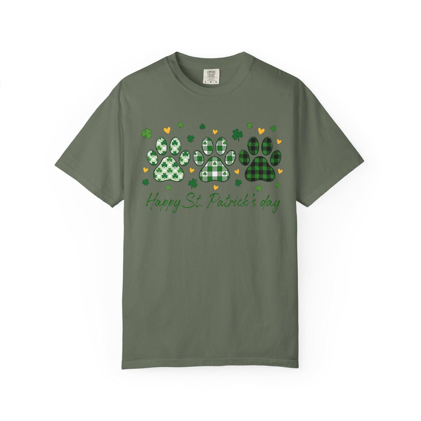 Dog Paw Prints St. Patrick's Day T-shirt | Shamrock Paw Print St Patrick Tee; Lucky Paw Print