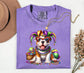 Mardi Gras Bulldog Puppy T-Shirt | Jester Hat Beads Carnival Tee; Dog Lover Tee