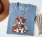 Mardi Gras Bulldog Puppy T-Shirt | Jester Hat Beads Carnival Tee; Dog Lover Tee