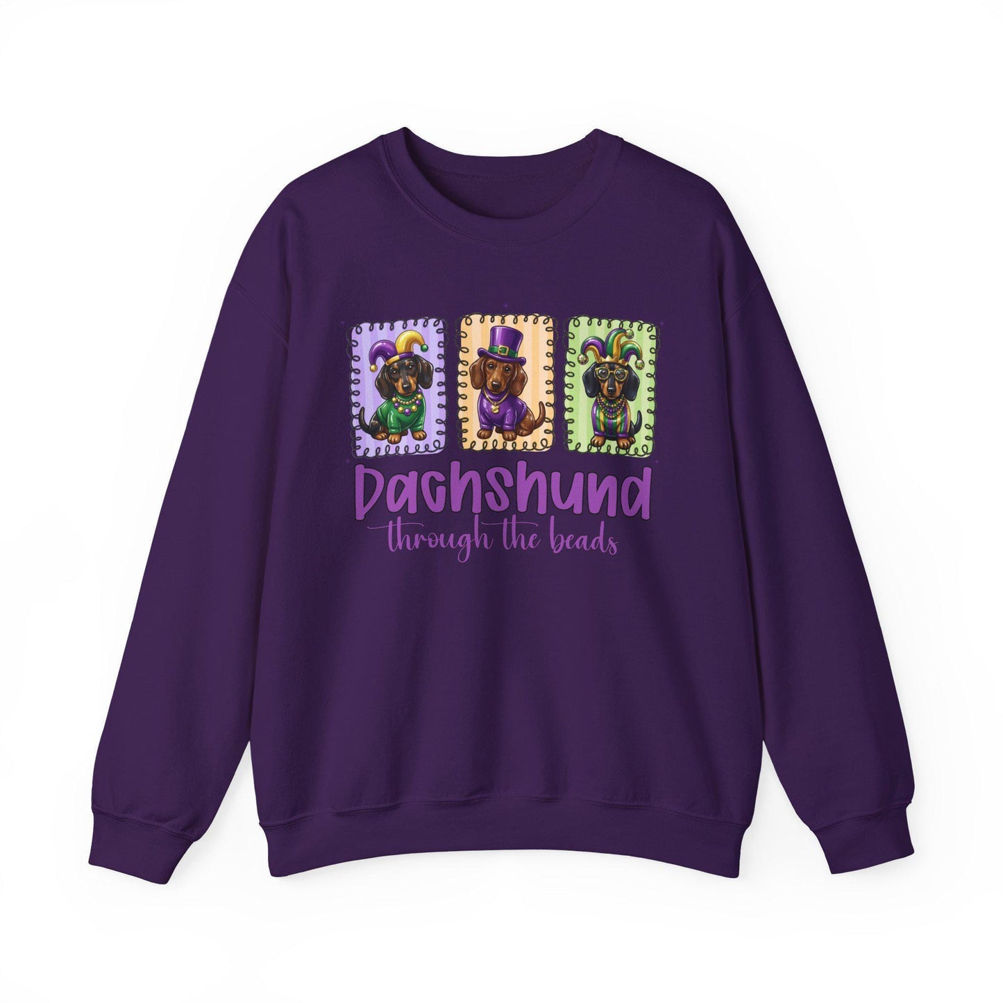 Dachshund Through the Beads Sweatshirt | Mardi Gras Dachshund Crewneck