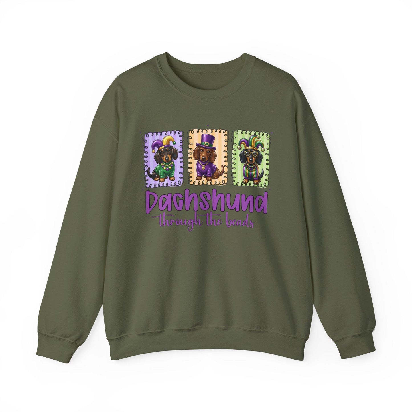 Dachshund Through the Beads Sweatshirt | Mardi Gras Dachshund Crewneck