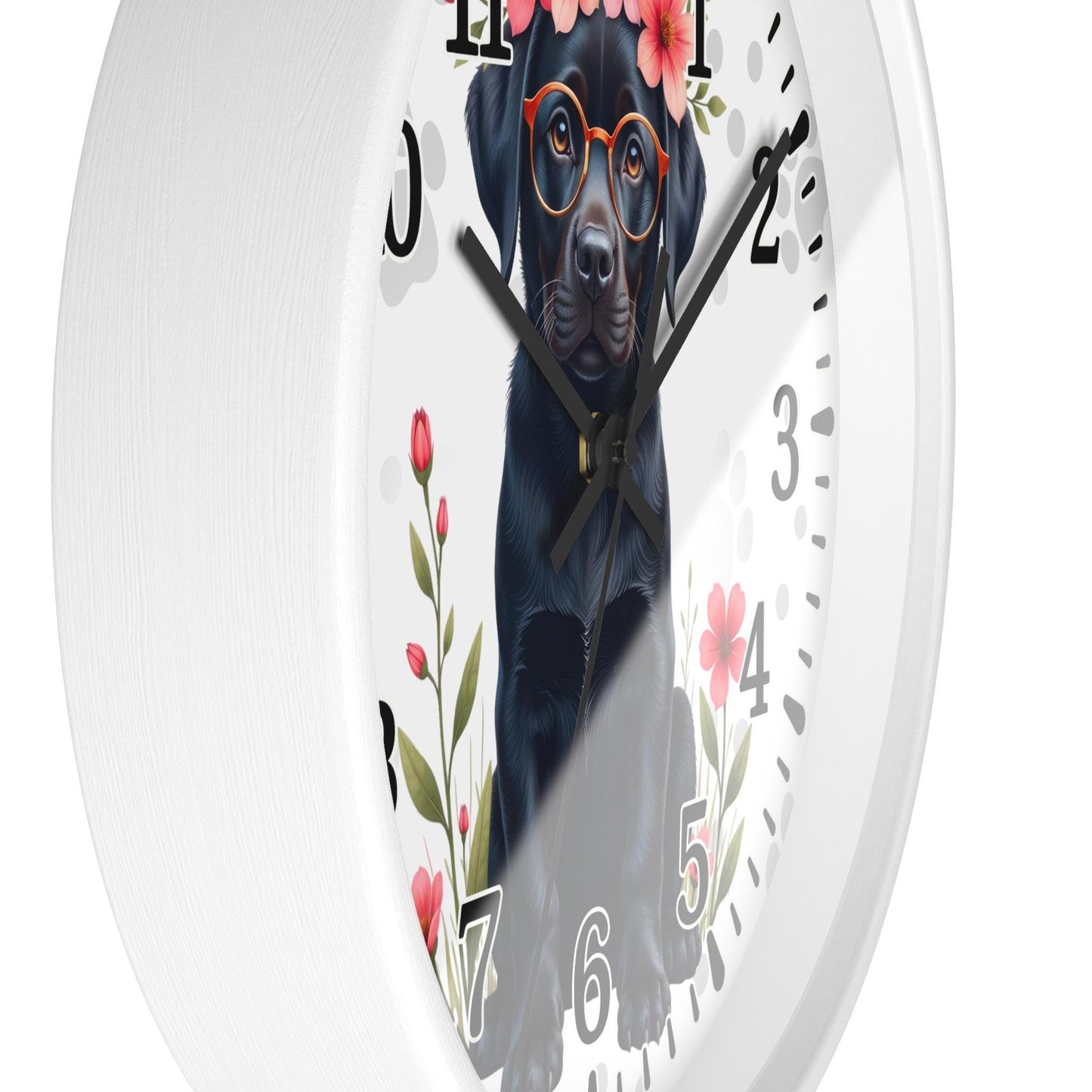 Black Labrador with Glasses and Floral Crown Wall Clock | Cute Dog Clock