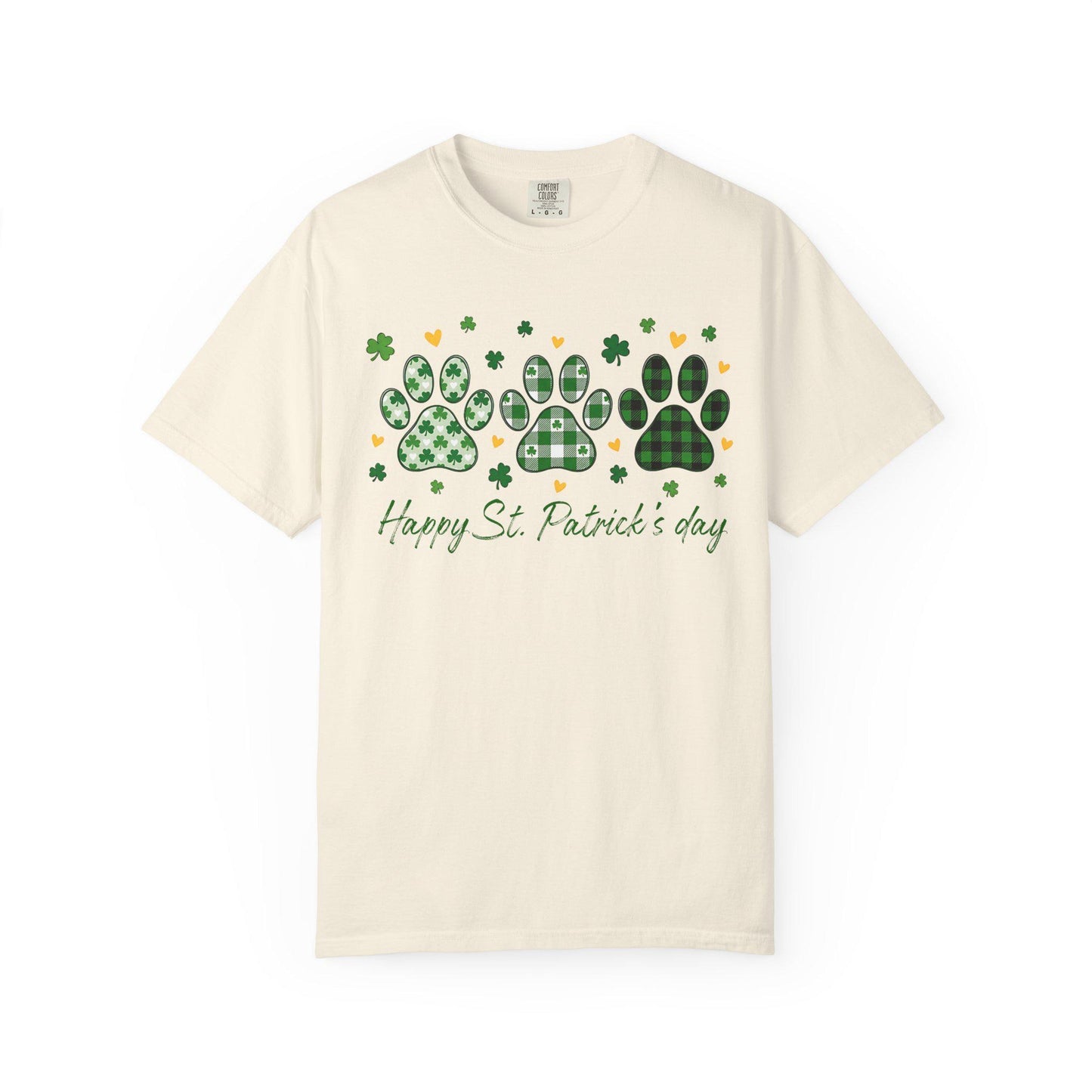 Dog Paw Prints St. Patrick's Day T-shirt | Shamrock Paw Print St Patrick Tee; Lucky Paw Print