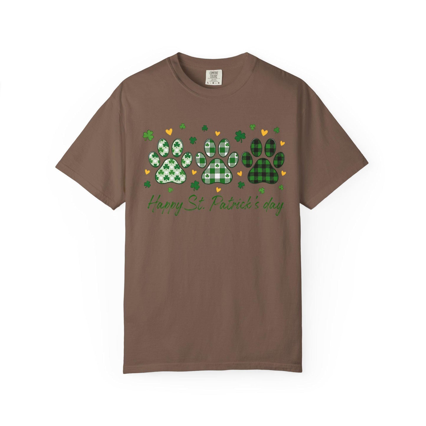 Dog Paw Prints St. Patrick's Day T-shirt | Shamrock Paw Print St Patrick Tee; Lucky Paw Print