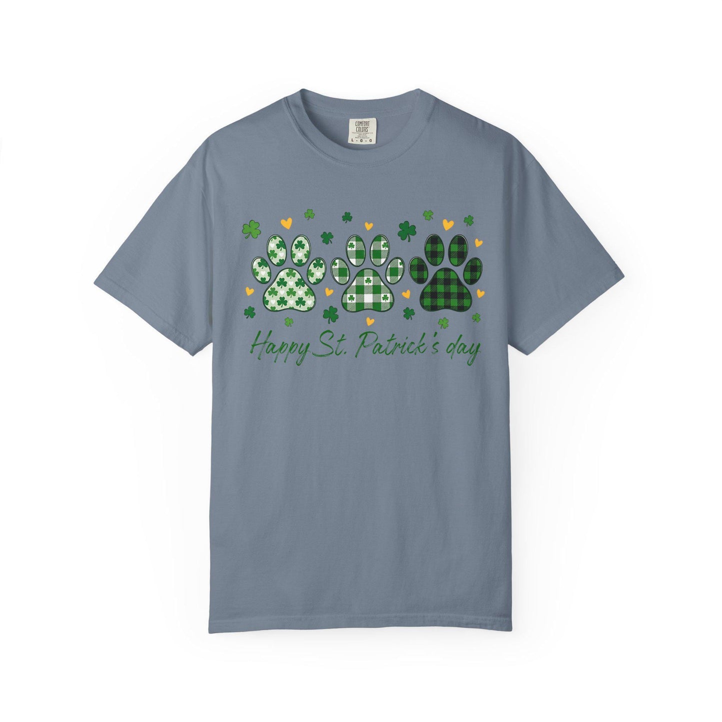 Dog Paw Prints St. Patrick's Day T-shirt | Shamrock Paw Print St Patrick Tee; Lucky Paw Print