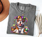 Mardi Gras Bulldog Puppy T-Shirt | Jester Hat Beads Carnival Tee; Dog Lover Tee