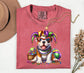 Mardi Gras Bulldog Puppy T-Shirt | Jester Hat Beads Carnival Tee; Dog Lover Tee