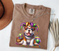 Mardi Gras Bulldog Puppy T-Shirt | Jester Hat Beads Carnival Tee; Dog Lover Tee