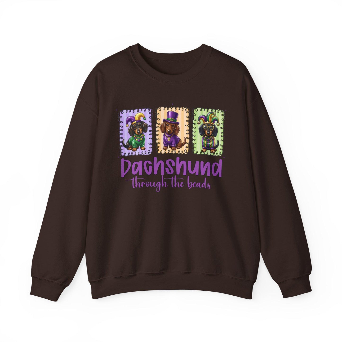 Dachshund Through the Beads Sweatshirt | Mardi Gras Dachshund Crewneck